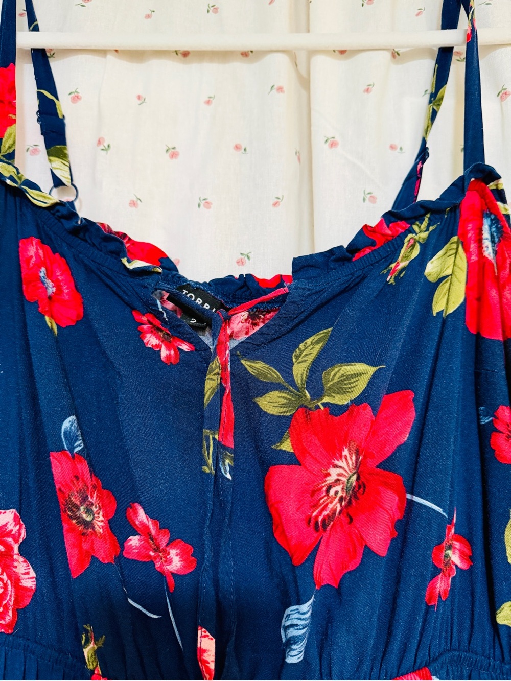 Torrid Navy Midi Dress with Red Floral Print Size 2X - Picture 3 of 6